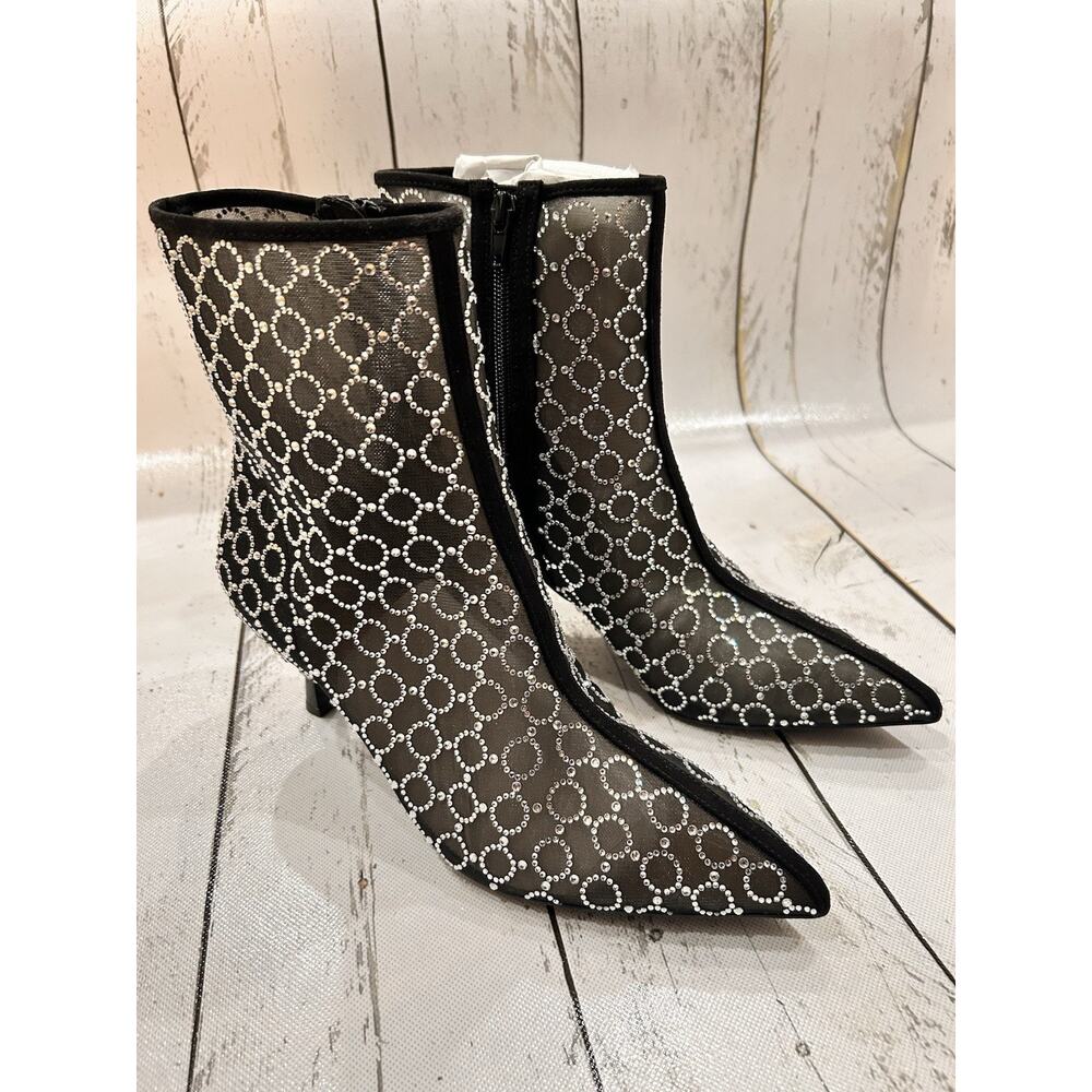 Sz 5.5 INC International Concepts Embellished Mesh Rhinestone Ankle Bootie Black